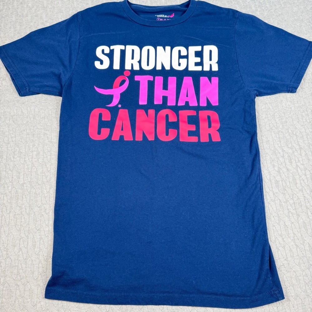 Blue 'Stronger Than Cancer' T-Shirt Women Small